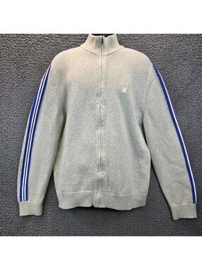 Nautica Men's Full Zip Racing Stripe Sweater Blue Sail Gray Preppy Layers Casual